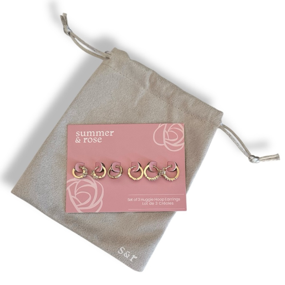 Summer & Rose Set of 3 Huggie Hoop Earrings